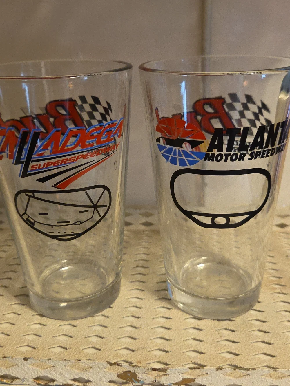 Budweiser Bud Atlanta & Talladega Pint Beer Glass Lot of 2 NASCAR Racetrack